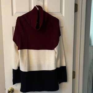 Elegant Burgundy and White Turtleneck Sweater
